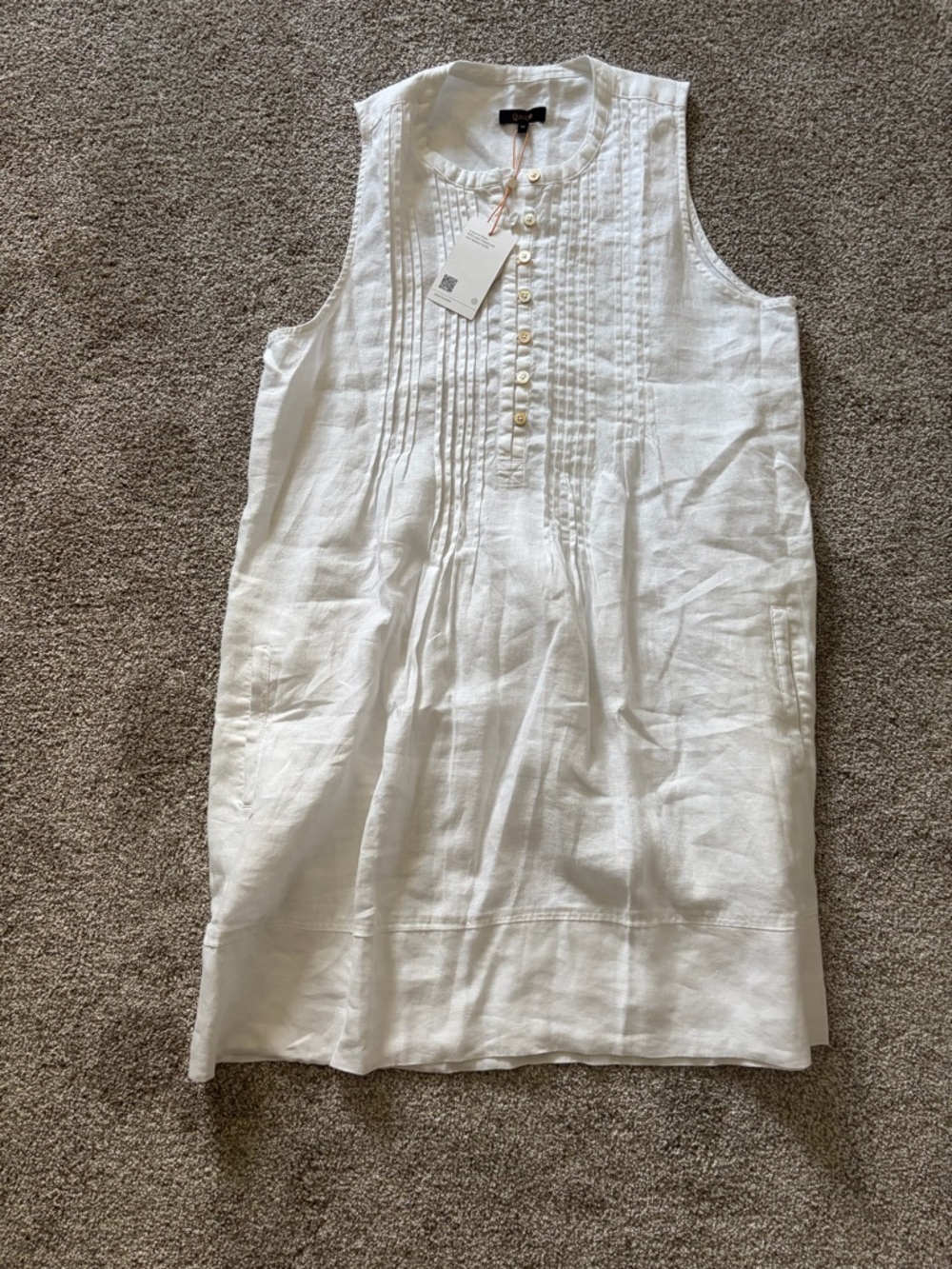 NWT Quince White Pintuck Front Sleeveless 100 % Linen Shift Dress